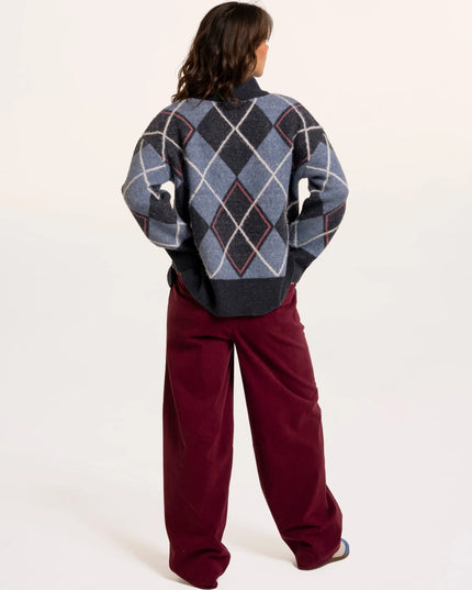 Helga Argyle Intarsia Knitted Jumper - Navy