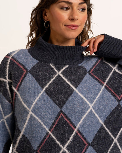 Helga Argyle Intarsia Knitted Jumper - Navy