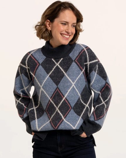 Helga Argyle Intarsia Knitted Jumper - Navy