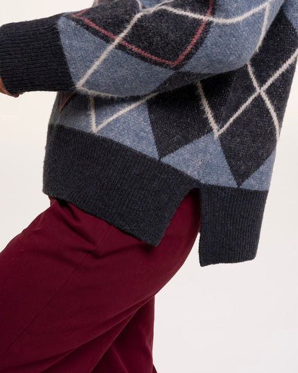 Helga Argyle Intarsia Knitted Jumper - Navy
