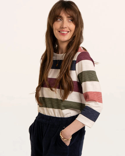 Lulworth Multi Colour Stripe 3/4 Sleeve T-Shirt