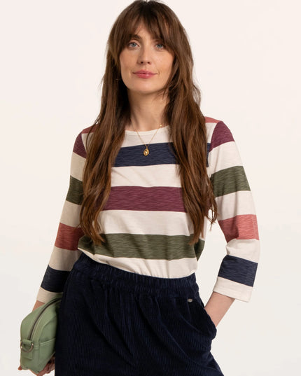 Lulworth Multi Colour Stripe 3/4 Sleeve T-Shirt
