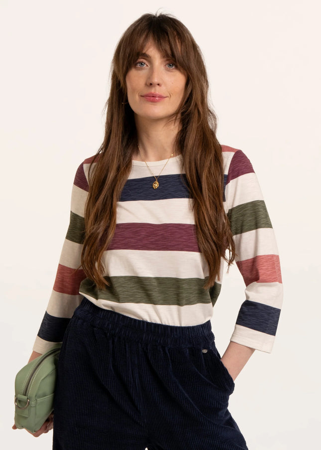 Lulworth Multi Colour Stripe 3/4 Sleeve T-Shirt