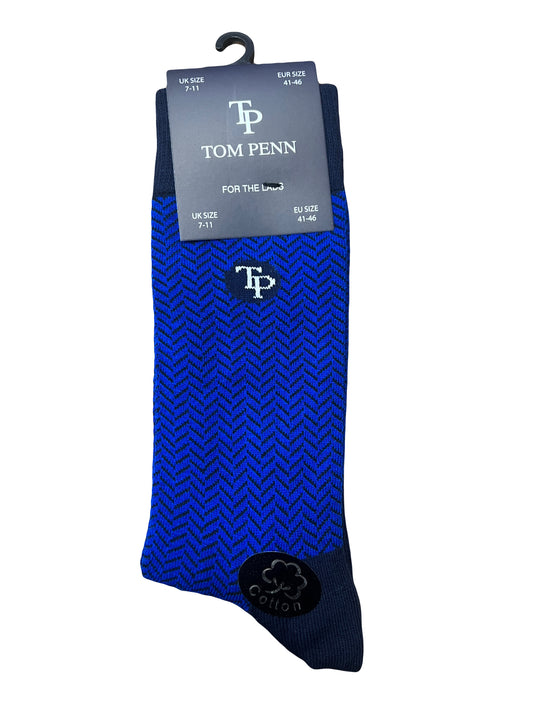 Tom Penn 100% Cotton Sock - Blue Chevron