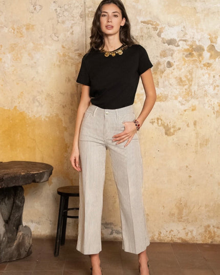 Windy Wide Leg Stripe Jean - Taupe