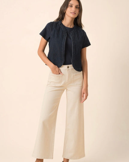 Nolan Wide-Leg Braided Pocket Jean - Ecru