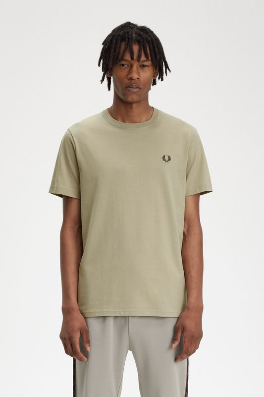 Fred Perry Crew Neck T-Shirt - Warm Grey/Brick