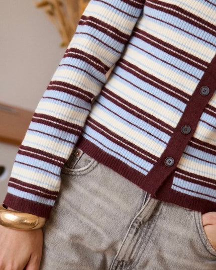 Rubie Vintage Striped Cardigan - Blue/Burgundy