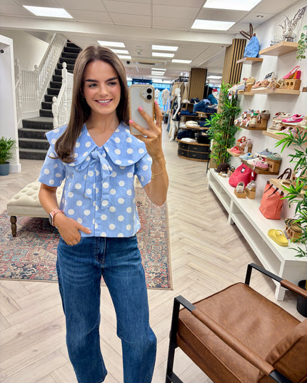 Lana Retro Polka Dot Peter Pan Top - Blue