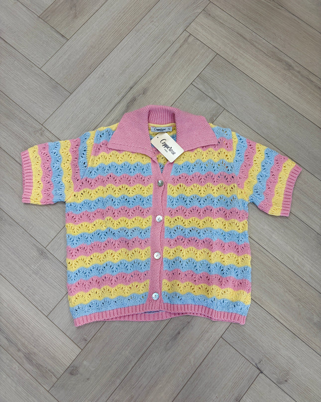 Maya Short Sleeve Open Knit Cardigan - Pink