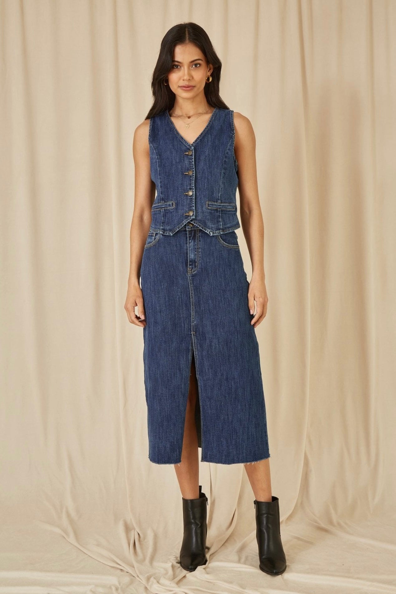 Yumi - Denim Stretch Waistcoat - Blue