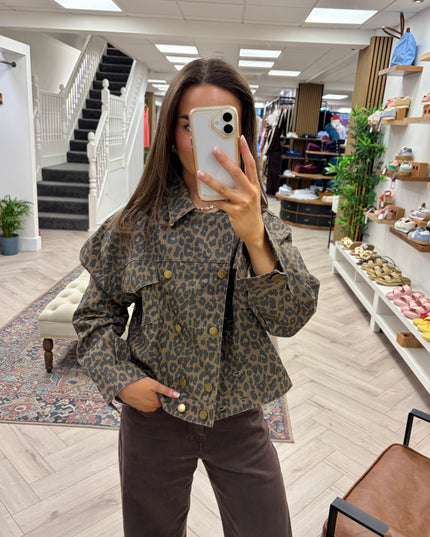 Rosalie Double Breasted Denim Jacket - Leopard