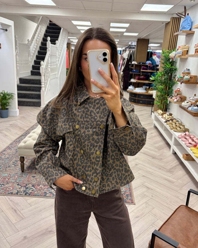 Rosalie Double Breasted Denim Jacket - Leopard