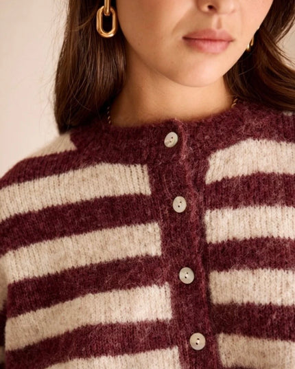 Emily Nautical Stripe Cardigan - Burgundy