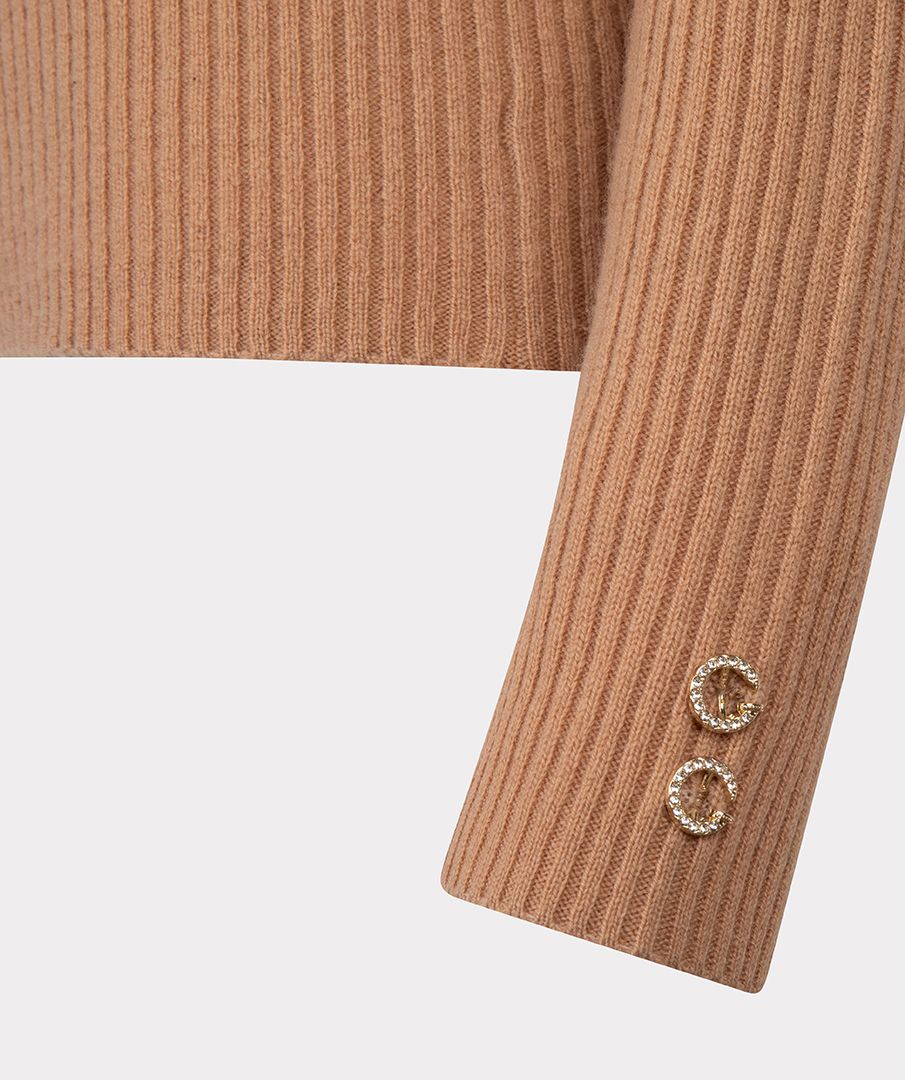 EsQualo - Assymmetrical Button Merino Sweater - Brandy