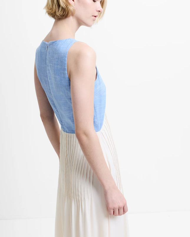 Colby Chambray Pleat Mix Dress - Porcelain