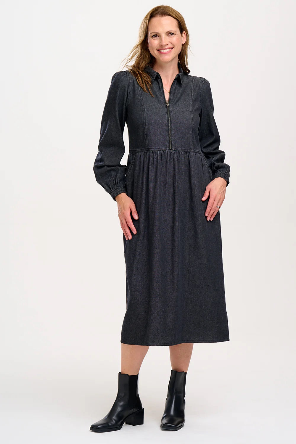 Sugarhill Brighton - Kirsty Midi Smock Dress - Washed Black