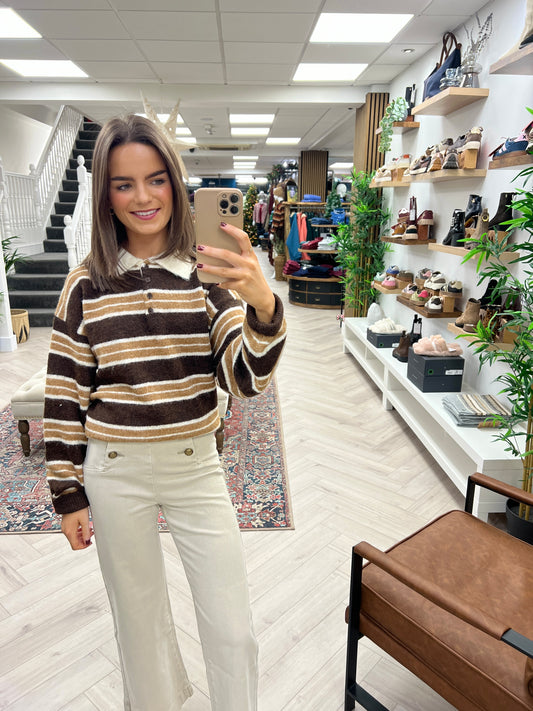 Niamh Knit Rugby Polo - Dark Maroon Stripe