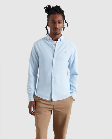Brewer Slim Fit Organic Cotton Oxford Shirt In Icelandic Blue