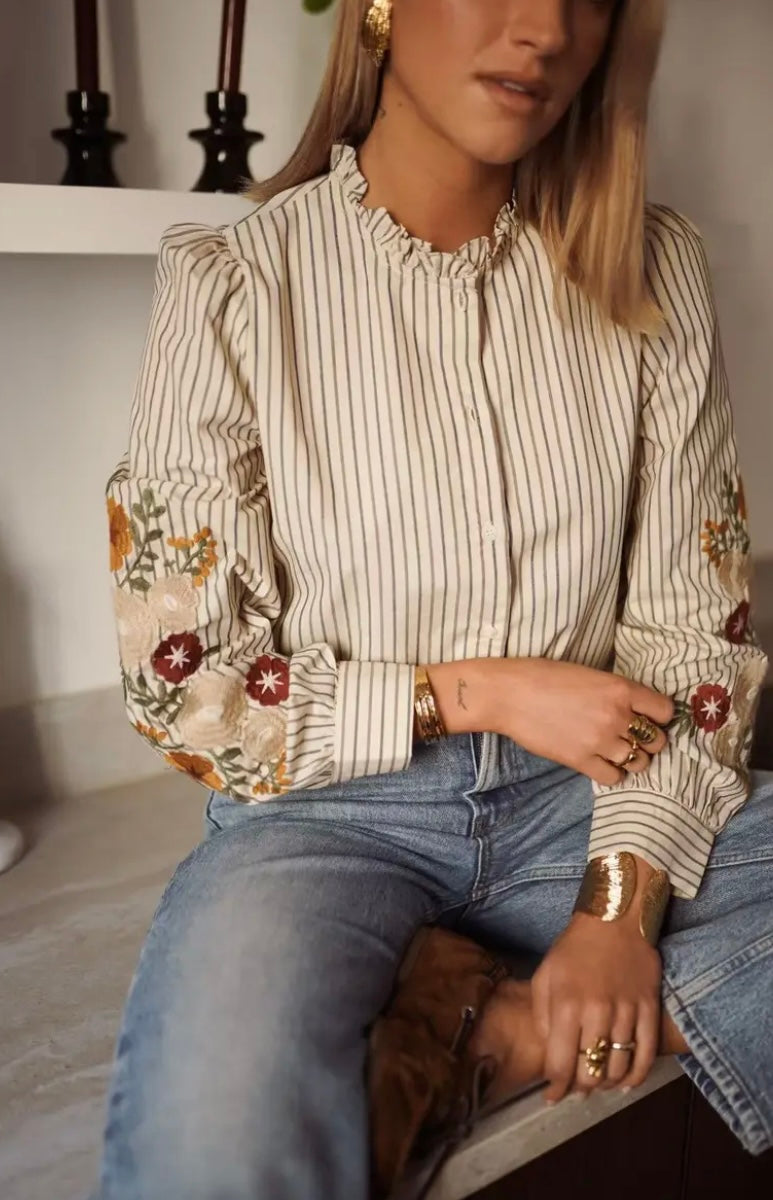 Sarah Embroidered Pinstripe Shirt