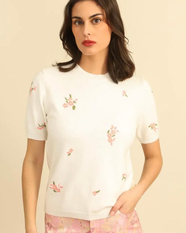 Lila Fine Knit Floral Embroidered Sweater