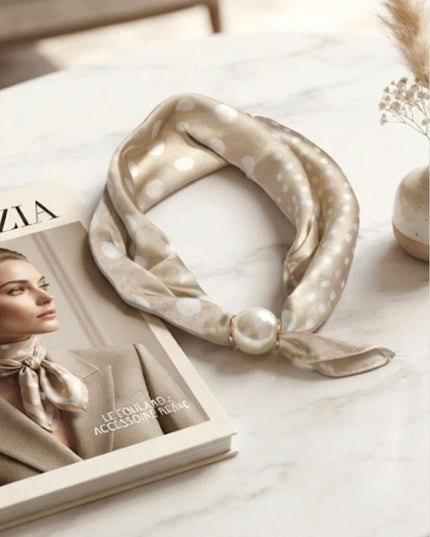 Magnetic Pearl Scarf - Champagne Polka Dot