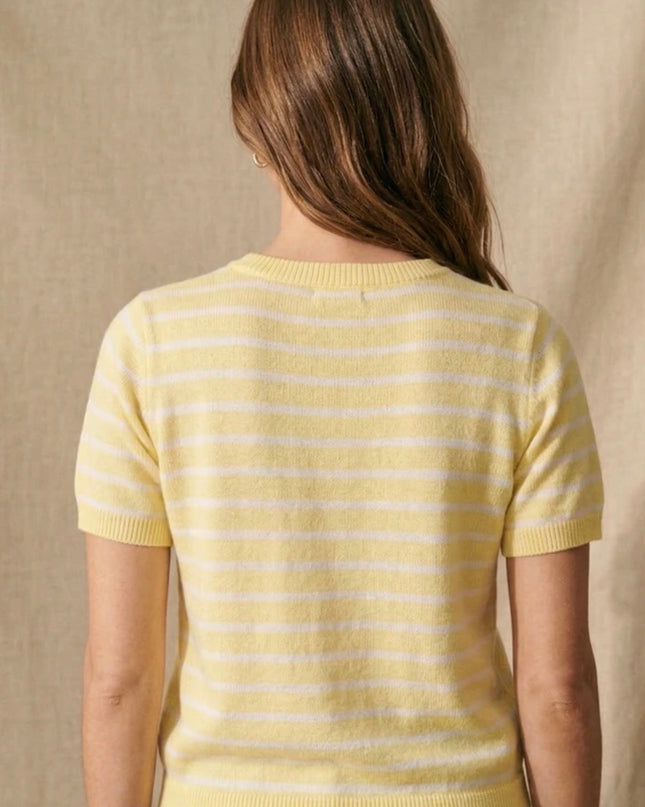Susie Knit Short Sleeve Embroidered Sweater - Lemon
