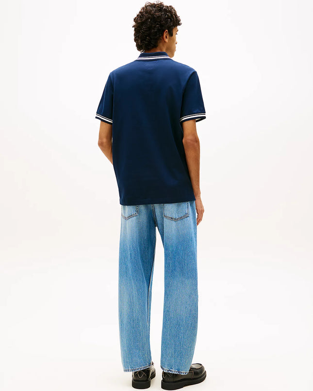 Tommy Flag Regular Fit Tipped Polo Shirt - Dark Blue