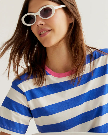 Striped Ringer Tee - Blue/Pink