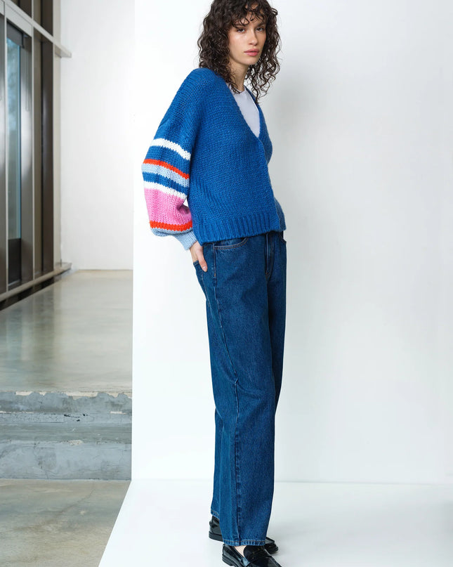 Monroe Coloured Sleeve Cardigan - Azure Blue Multi