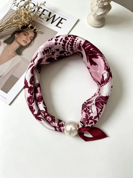 Magnetic Pearl Scarf - Burgundy Floral