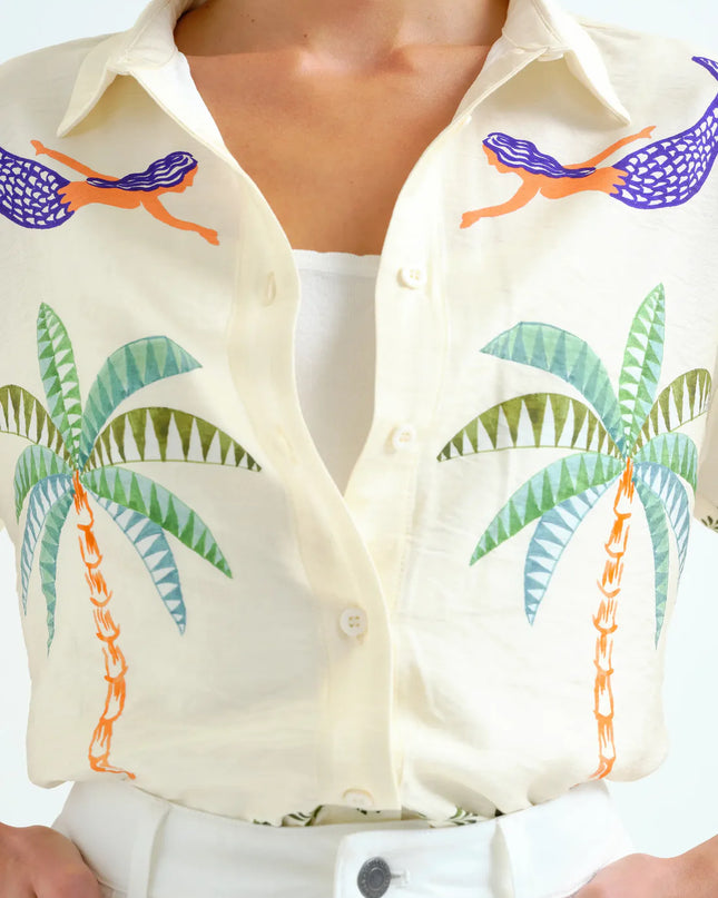 Palm & Mermaid Crepe Shirt