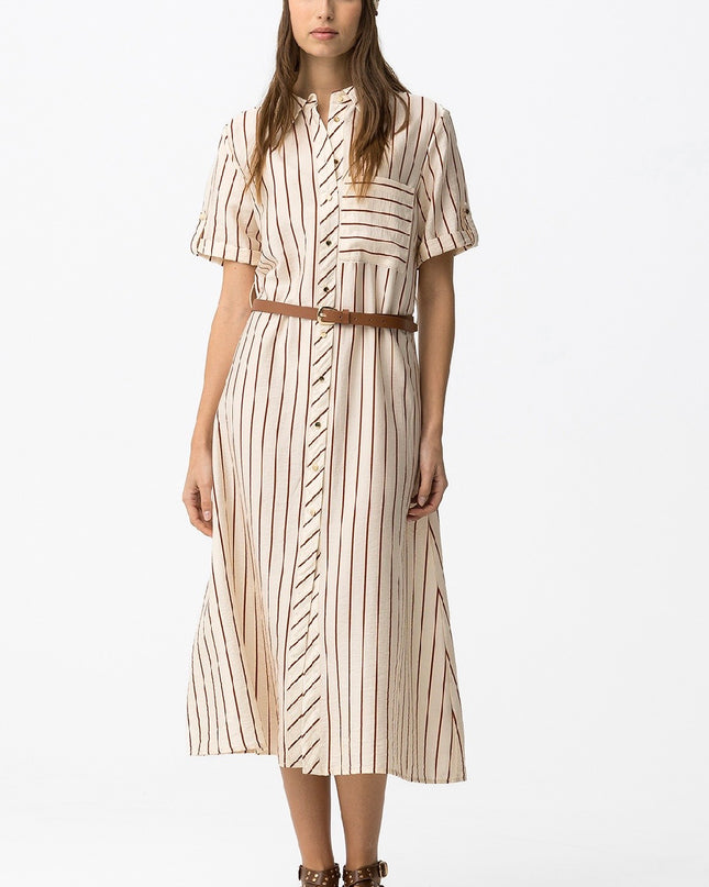 ‘Lunatica’ Striped Midi Dress - Beige