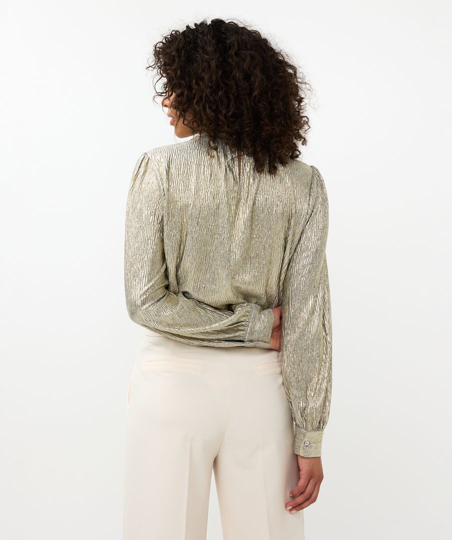 Esqualo - Fancy Foil Plisse Blouse - Green