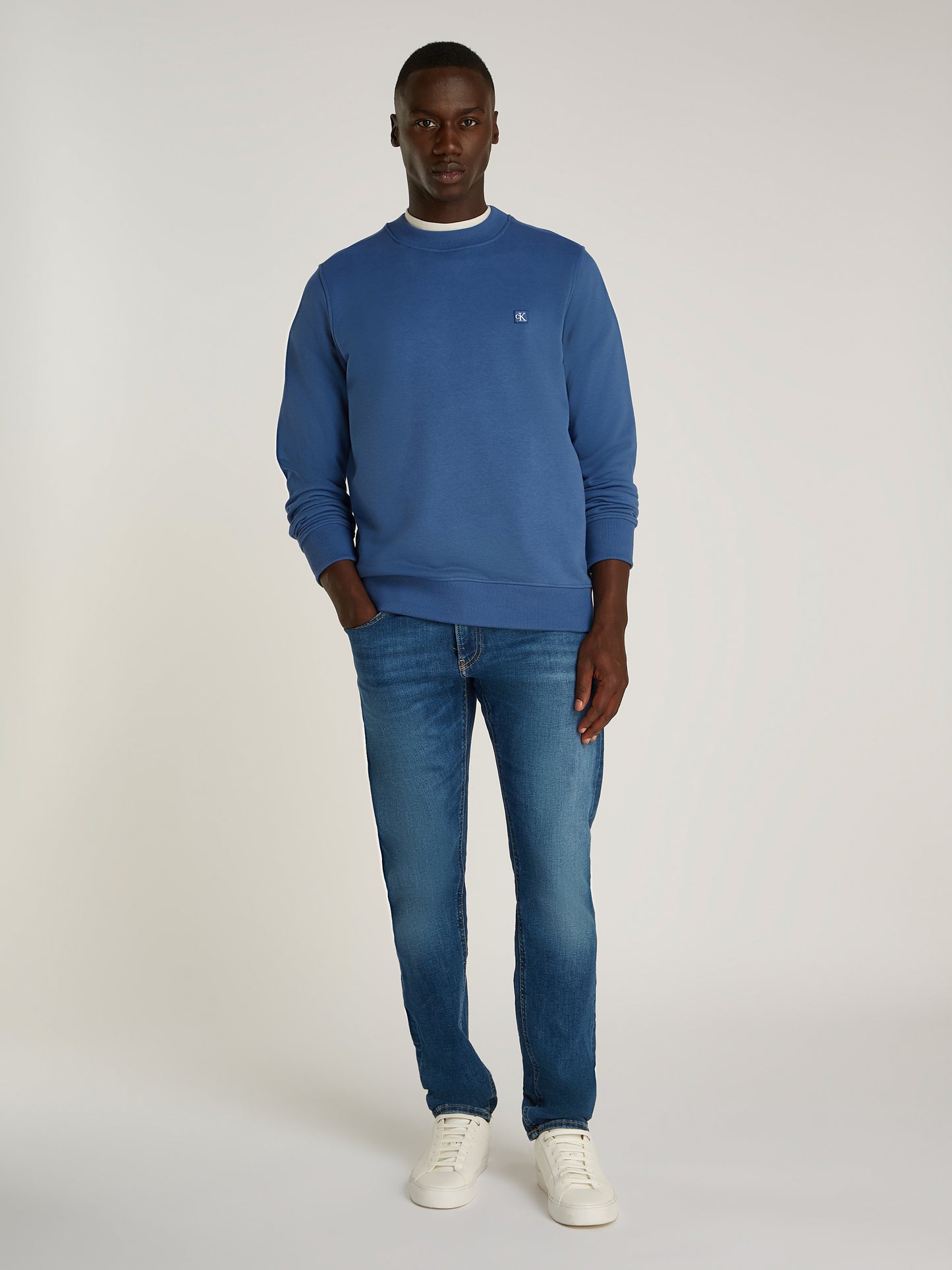 Calvin Klein Jeans - Embroidered Badge Crew Neck - Blue Coast