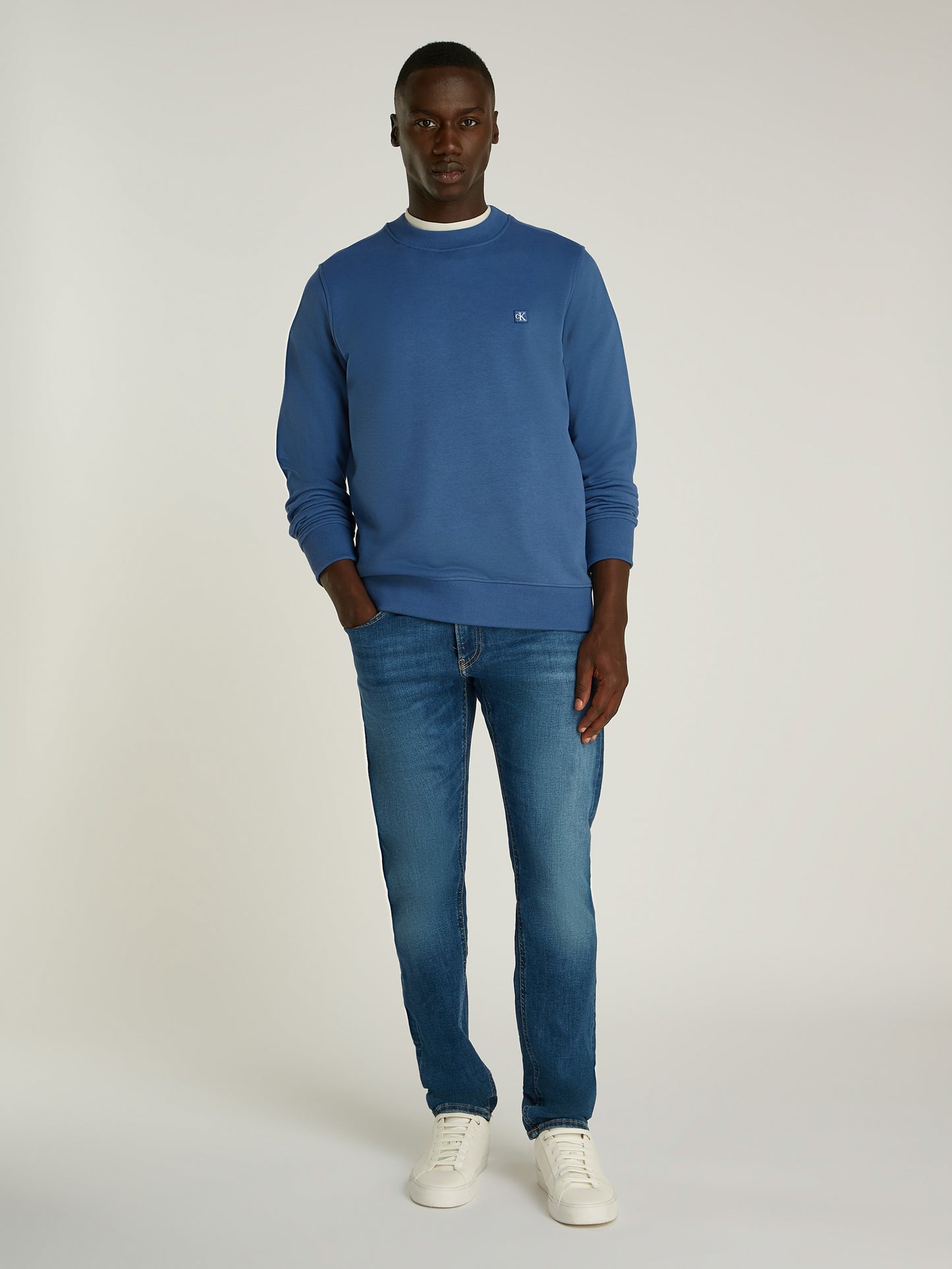 Calvin Klein Jeans - Embroidered Badge Crew Neck - Blue Coast