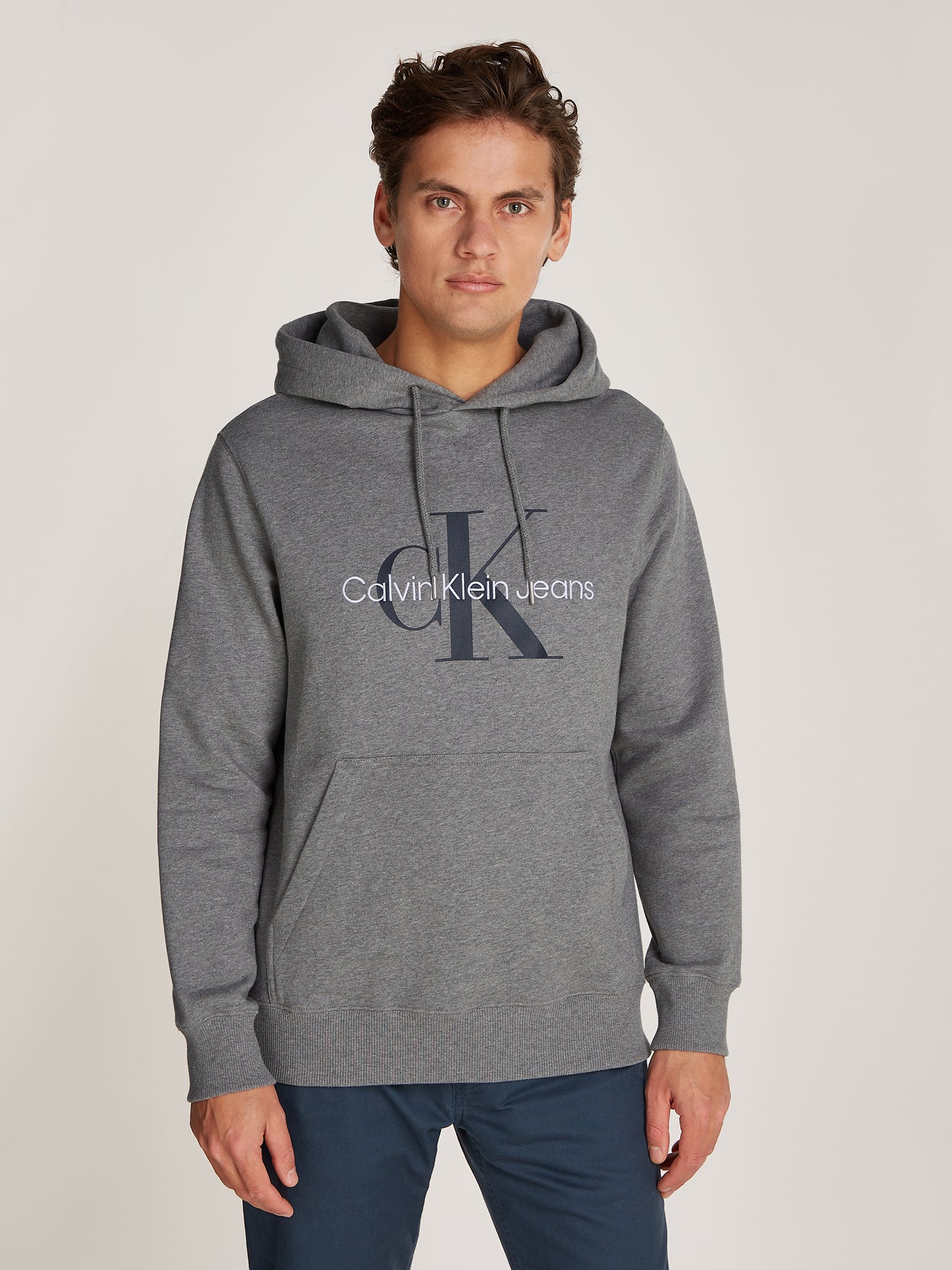 Calvin Klein Jeans - Seasonal Cotton Fleece Monologo Hoodie - Grey