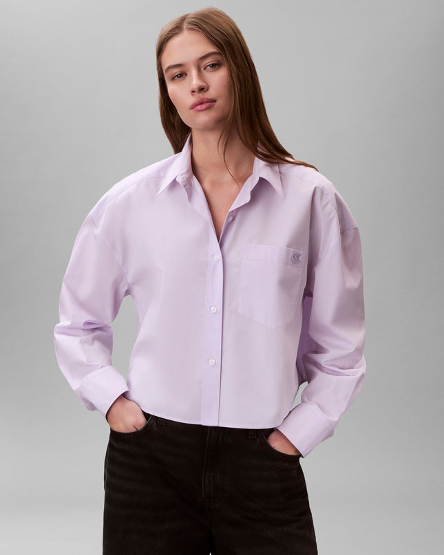 Cotton Cropped Poplin Shirt - Island Lilac
