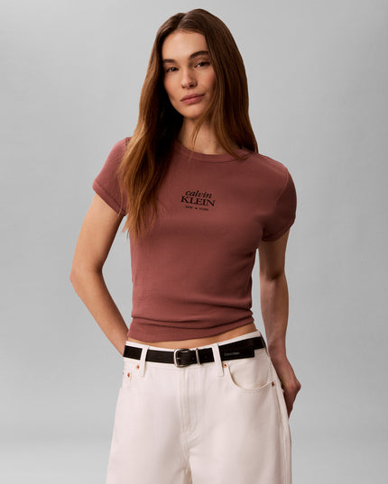 Slim Ribbed Cotton Logo T-Shirt - Sierra Brown