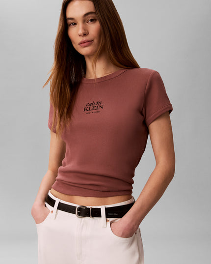 Slim Ribbed Cotton Logo T-Shirt - Sierra Brown