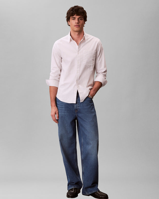 CK L\S Stripe Oxford Shirt - Chalk