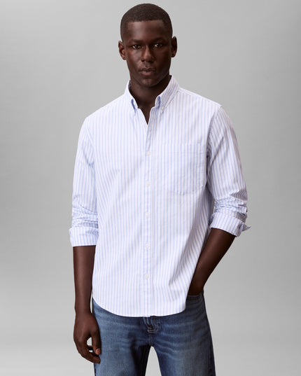 Long Sleeve Striped Oxford Shirt - Blue Descent