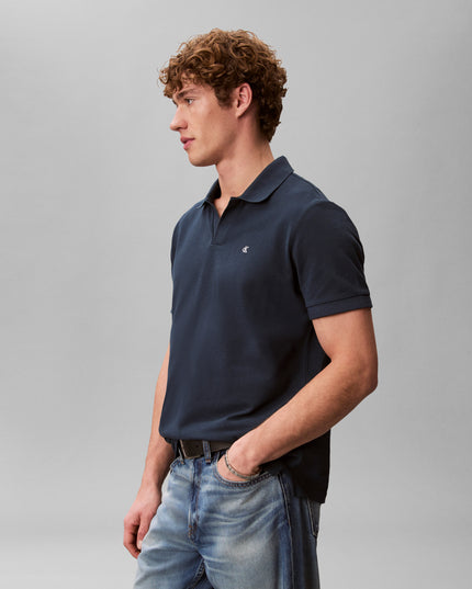 Open Collar Casual Polo - Navy Stone