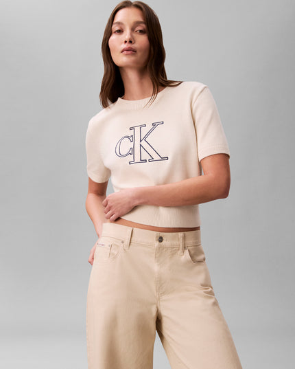 Logo Short Sleeve Knit Top - Tofu