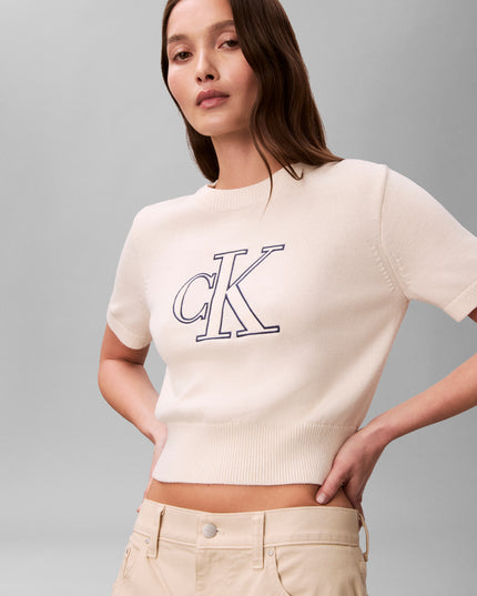 Logo Short Sleeve Knit Top - Tofu