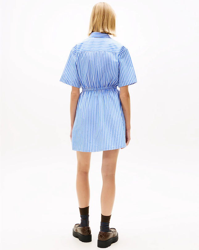 Stripe Relaxed Poplin Mini Shirt Dress - Empire Blue Stripe
