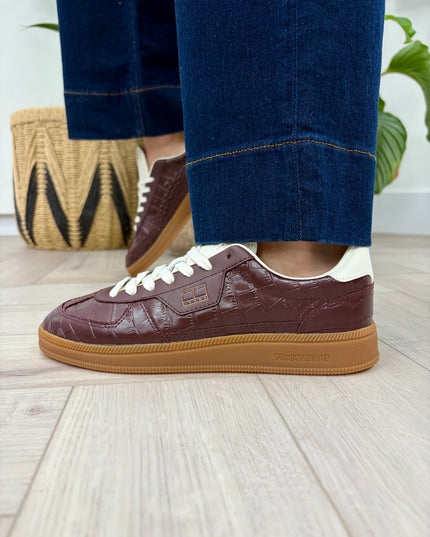 The Greenwich Croco-Print Leather Trainers - Burgundy