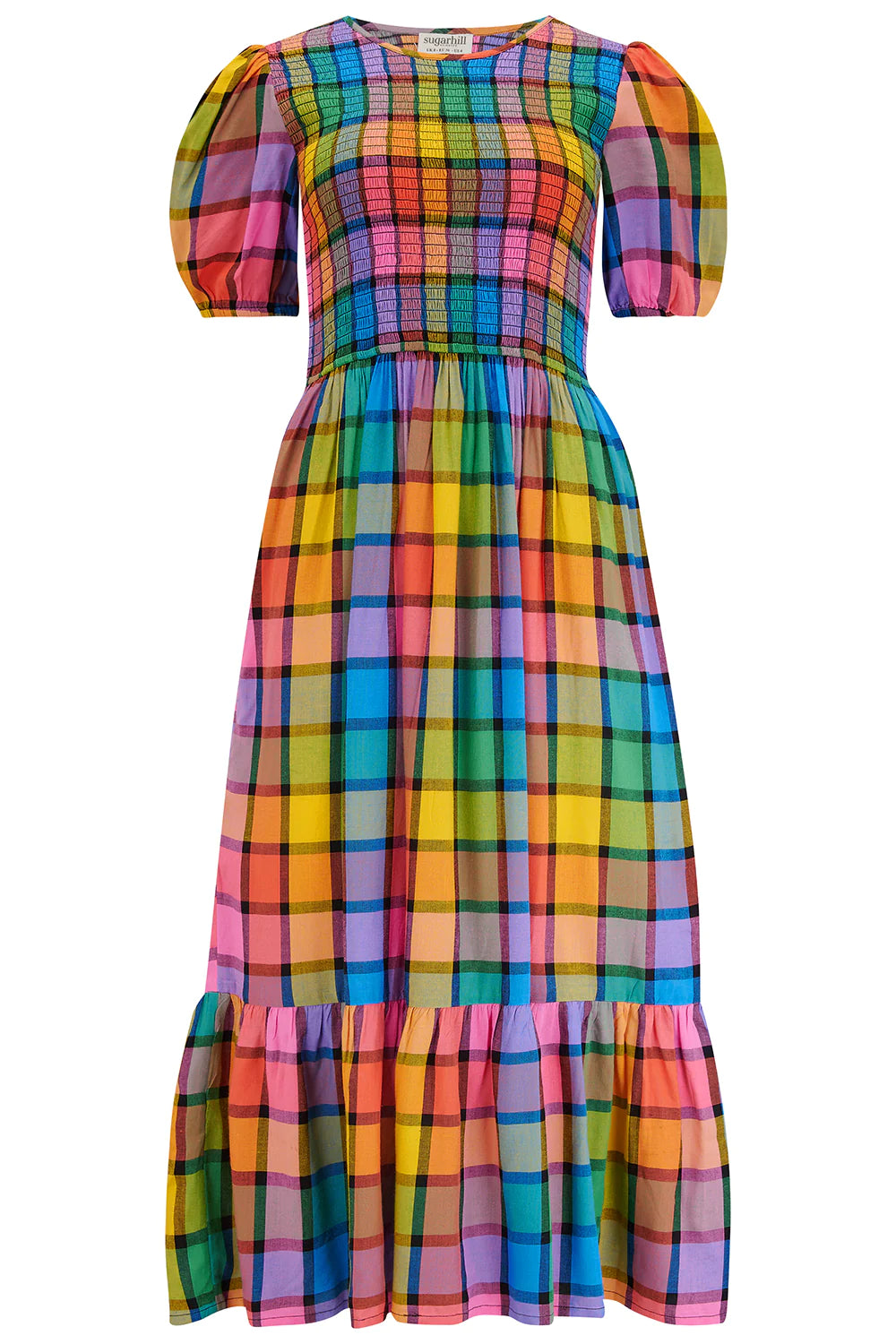 Yolanda Midi Shirred Dress - Multi, Summer Rainbow Check