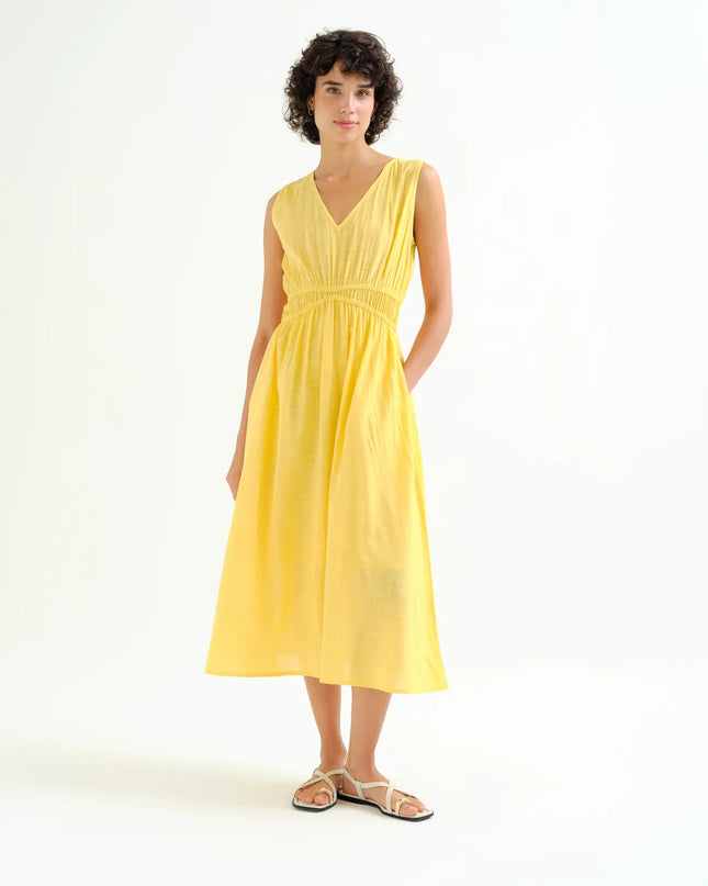 Cotton Midi Dress - Lemon