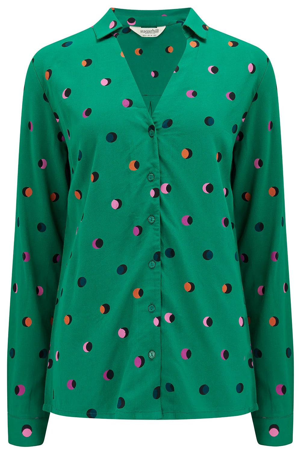 Sugarhill Brighton - Bretta Shirt - Green, Rainbow Shadow Polka